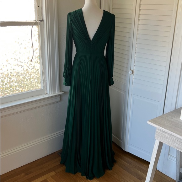Badgley Mischka Pleated Georgette Long Sleeve Gown - Picture 6 of 8